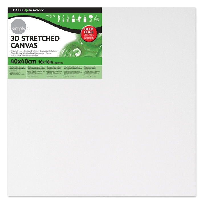 Daler Rowney Simply Bastidor Entelado 3D - 40x40cm - Imprimacion Triple - Grano Medio - 100% Algodon sin Acido - 250g - Color Blanco 1