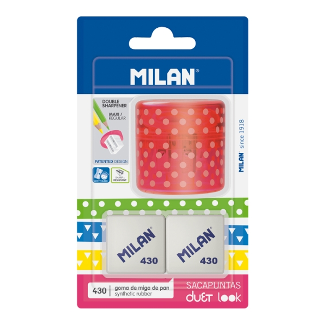 Milan Duet Look Pack de Sacapuntas + 2 Gomas 430 - Color Rosa 1