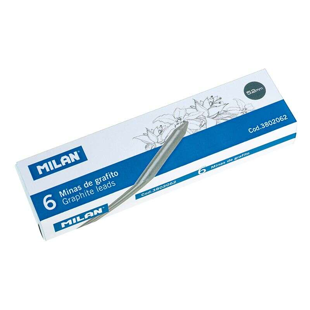 Milan Pack de 6 Minas de Grafito para Dibujo 5.2mm B -  Alta Resistencia 1