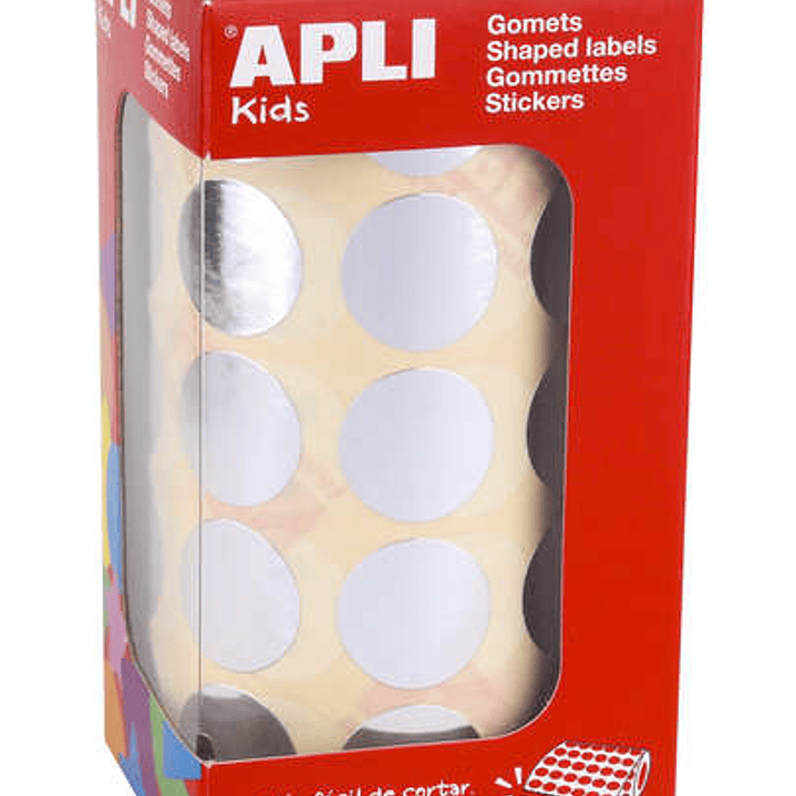 Apli Gomets Redondos Plata Metalizado Ø 20mm - 59 Hojas Pretroqueladas - 1770 Gomets por Rollo - Ideal para Escuelas y Talleres Infantiles - Cumple No 1
