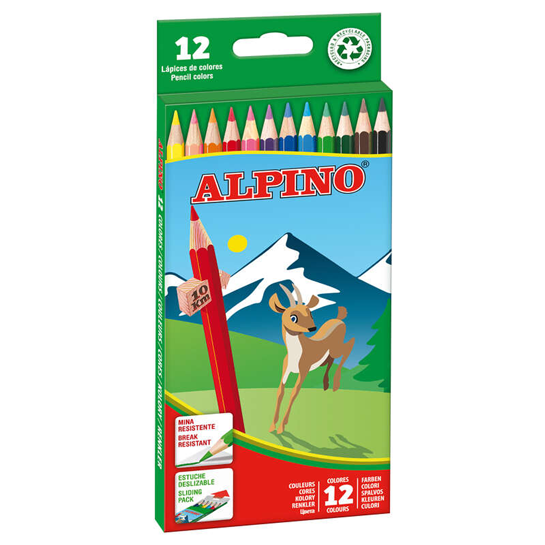 Alpino Pack de 12 Lapices de Colores Hexagonales - Mina de 3mm - Resistente a la Rotura - Bandeja Extraible - Colores Surtidos 1