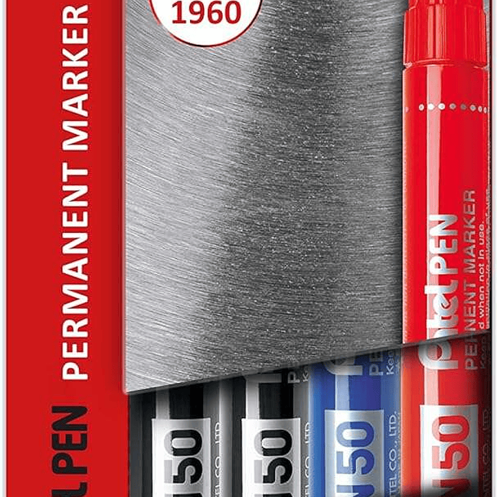 Pentel PenTools Pack de 4 Rotuladores Permanentes Industriales Pentel Pen N50 - Punta Conica Resistente y Duradera - Trazo 2mm - Resistente a Agua y L 1