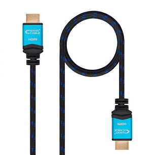 Nanocable Cable HDMI v2.0 Macho a HDMI v2.0 Macho 1.50m - 4K@60Hz 18Gbps - Alta Velocidad - Recubierto Nylon Trenzado - Color Negro/Azul