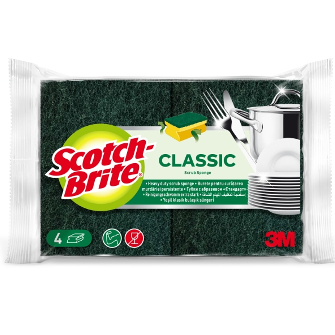 Scotch-Brite Classic Pack de 4 Estropajos de Cocina - Proteccion para los Dedos - Color Verde Oscuro 1