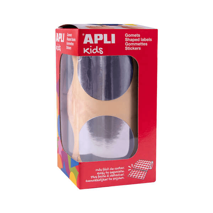 Apli Gomets Redondos Plata Metalizado - Ø 45mm - 354 Gomets por Rollo - Desarrolla Psicomotricidad Fina y Varias Capacidades y Habilidades 1