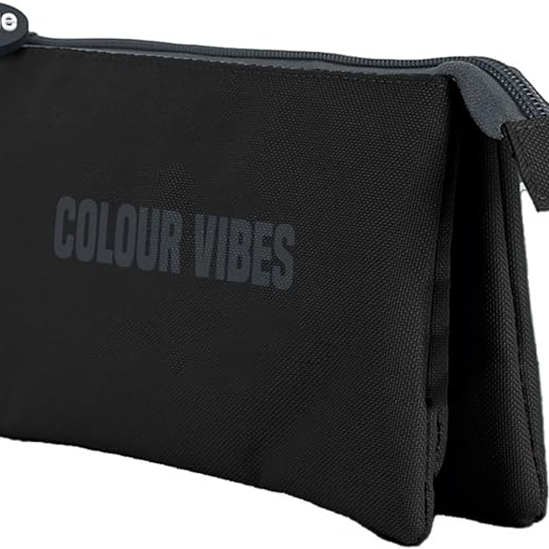 Dohe Colour Vibes Portatodo Triple - Cierre Doble con Cremallera y Tirador de Goma - Color Negro 1