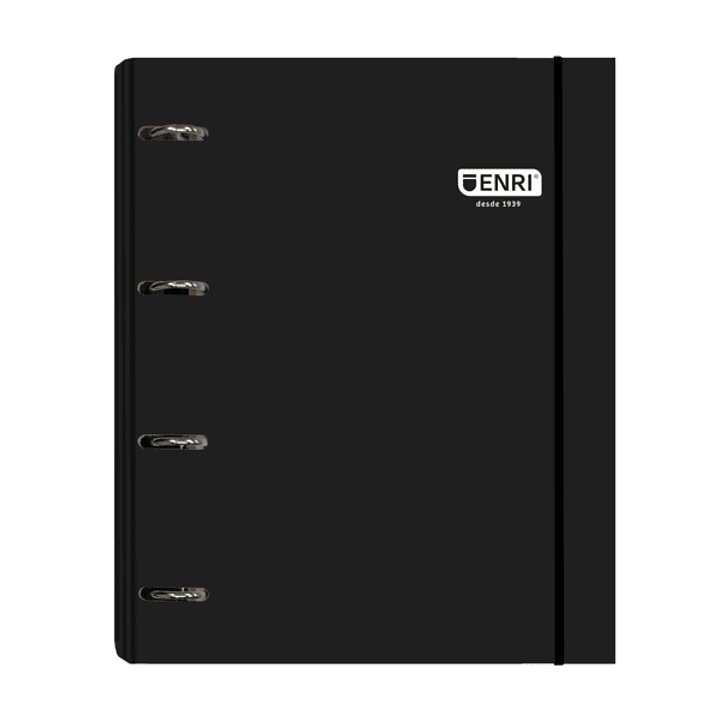 Enri Carpeta de Anillas A4+ con Recambio de 100 Hojas 80gr Cuadricula 5x5 con Bandas de Color - 4 Anillas 35mm - Tapa Extradura Brillante - Color Negr 1