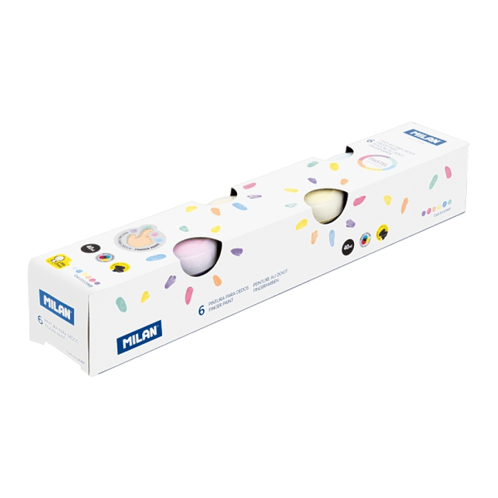 Milan Pack de 6 Tarros de Pintura para Dedos - 40ml por Unidad - Mezclable - Lavable - Colores Pasteles Surtidos 1