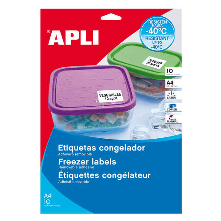 Apli Pack de 650 Etiquetas Especiales para Congelador 38.1x21.2mm - 10 Hojas por 65 Etiquetas - Adhesivo Removible Resistente hasta -40º - Cantos Rect 1