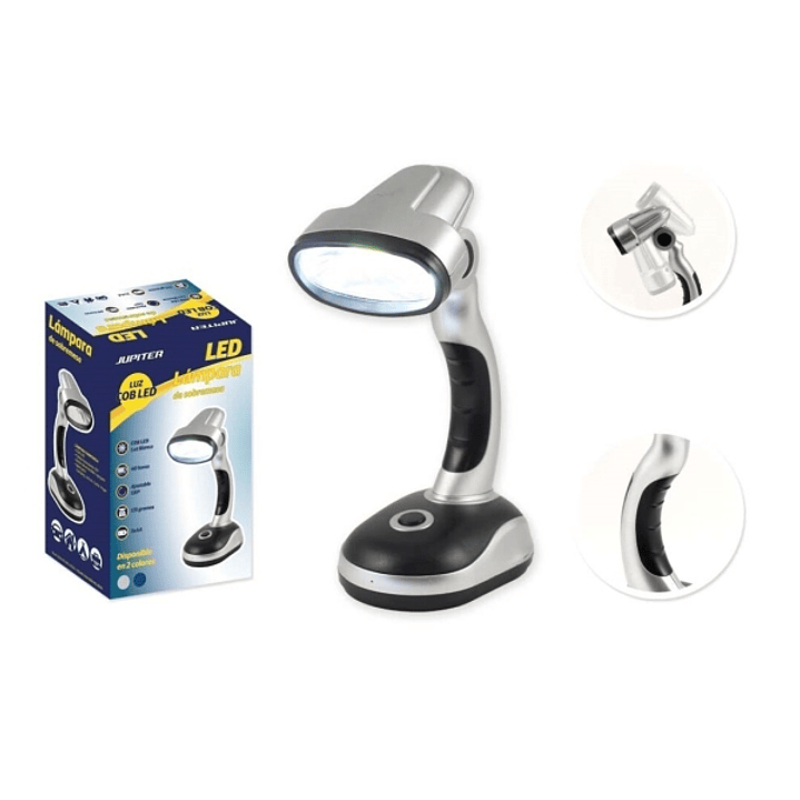 Jupiter Lampara de Sobremesa COB-LED 40lm - Tambien se puede Usar como Linterna - Funciona con 3 Pilas AA - Color Plata/Negro 1