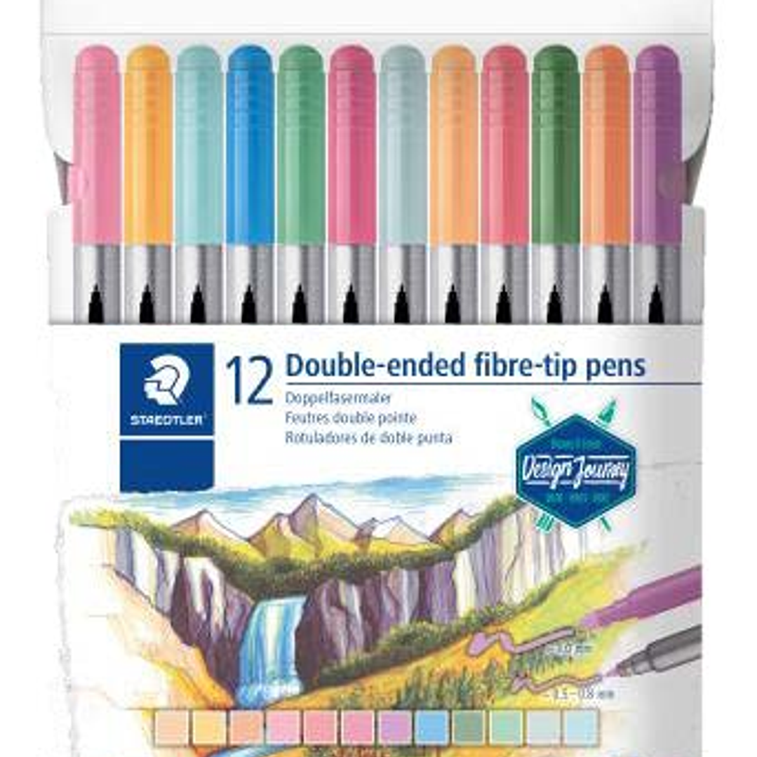 Staedtler 3200 Pack de 12 Rotuladores de Doble Punta - Resistente a la Presion - Colores Pastel Surtidos 1