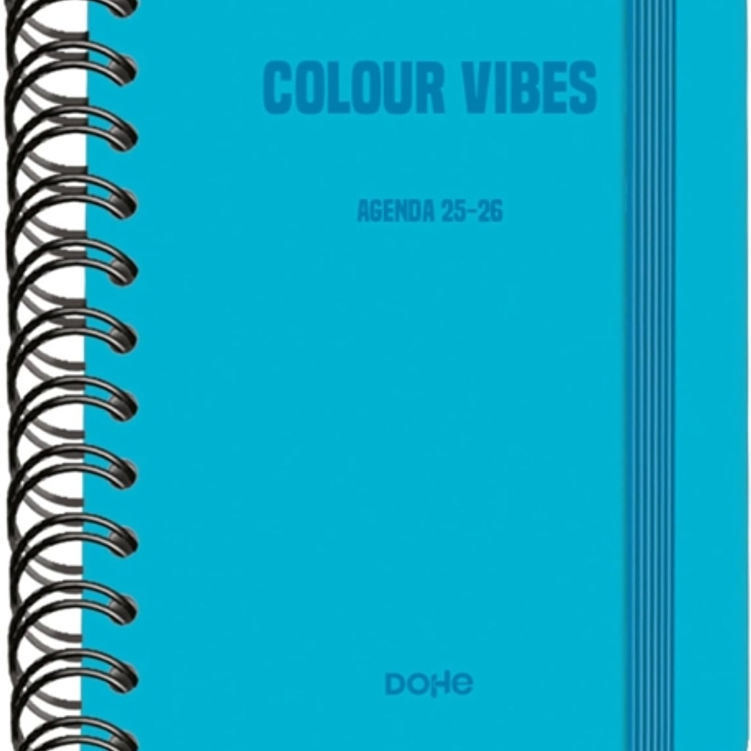 Dohe Colour Vibes Agenda Escolar 25/26 Espiral Wireo A6 - Dia Pagina - Papel 80g/m2 - 4 Hojas de Pegatinas - Cubierta de Carton Plastificado - Cierre 1