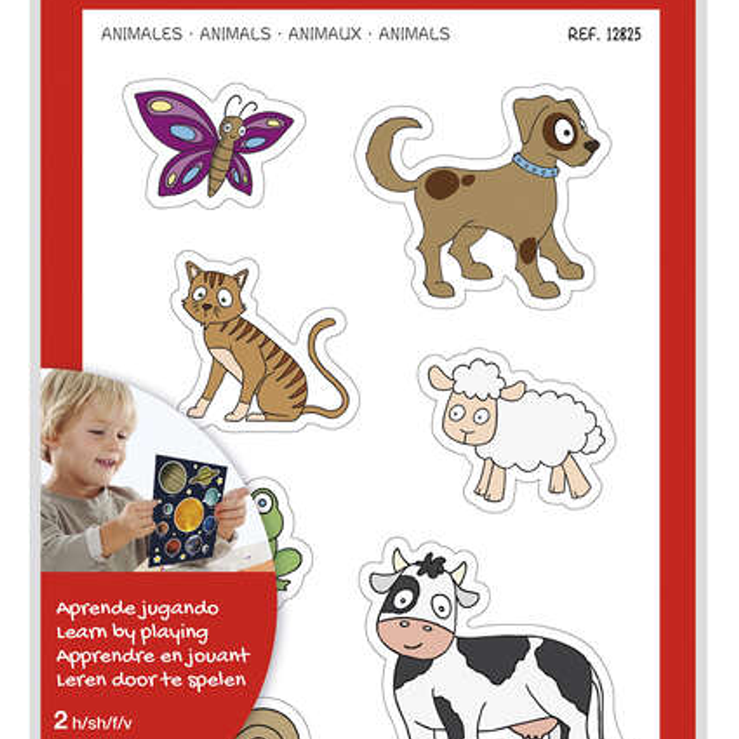 Apli Gomets Tematicos Animales xL - 28 Gomets en 2 Hojas A4 - Desarrollados con Educadores - Adhesivo Removible - Tamaño xL sin Borde - Adhesivo Base  1