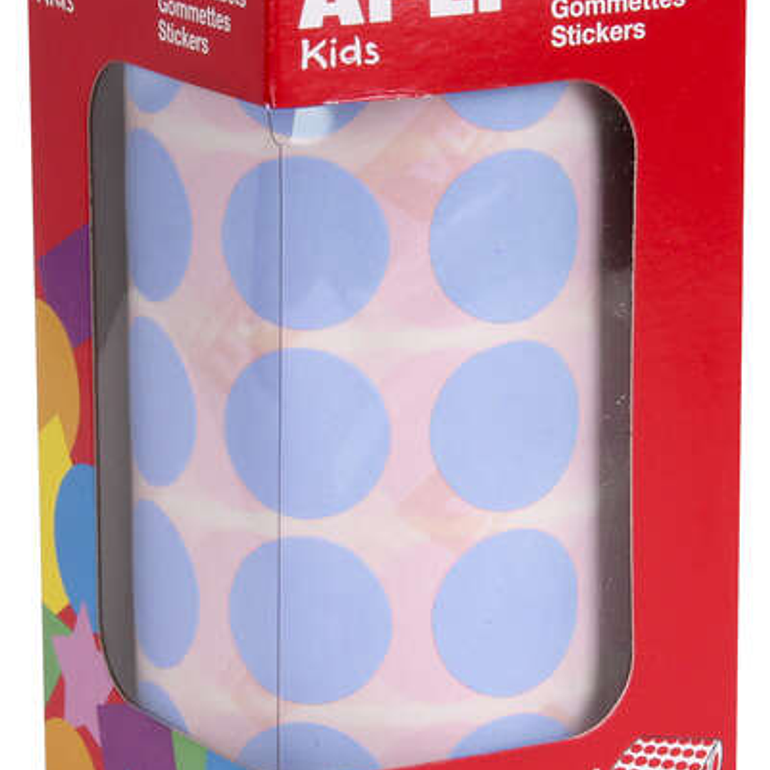 Apli Gomets Redondos Ø 20mm Azul Claro - 59 Hojas Pretroqueladas - 1770 Gomets por Rollo - Ideal para Escuelas y Talleres Infantiles - Normas EN-71 y  1