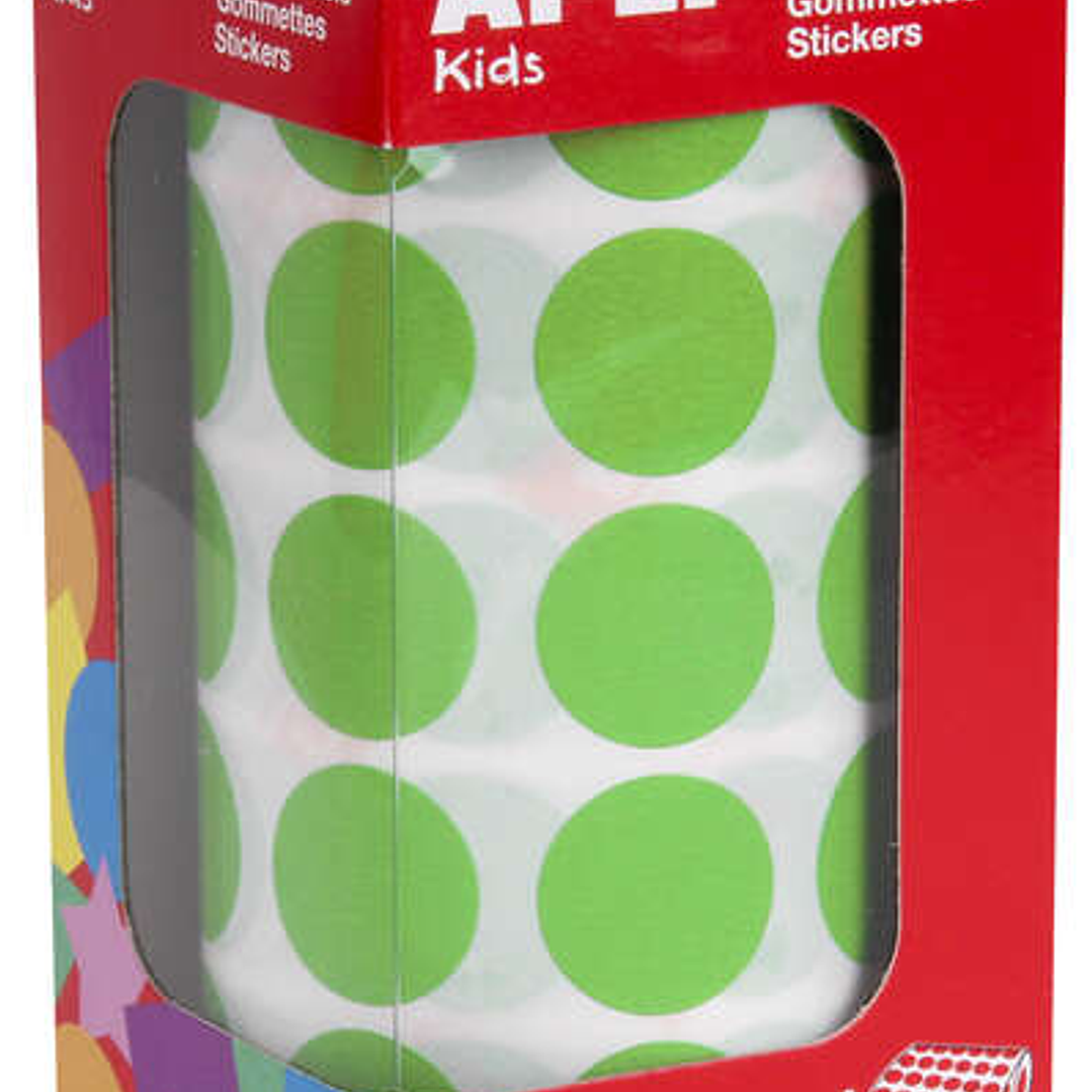 Apli Pack de 1.770 Gomets Redondos Ø 20mm - 59 Hojas Pretroqueladas - Adhesivo Permanente - Ideal para Escuelas Infantiles y Colegios - Color Verde Cl 1