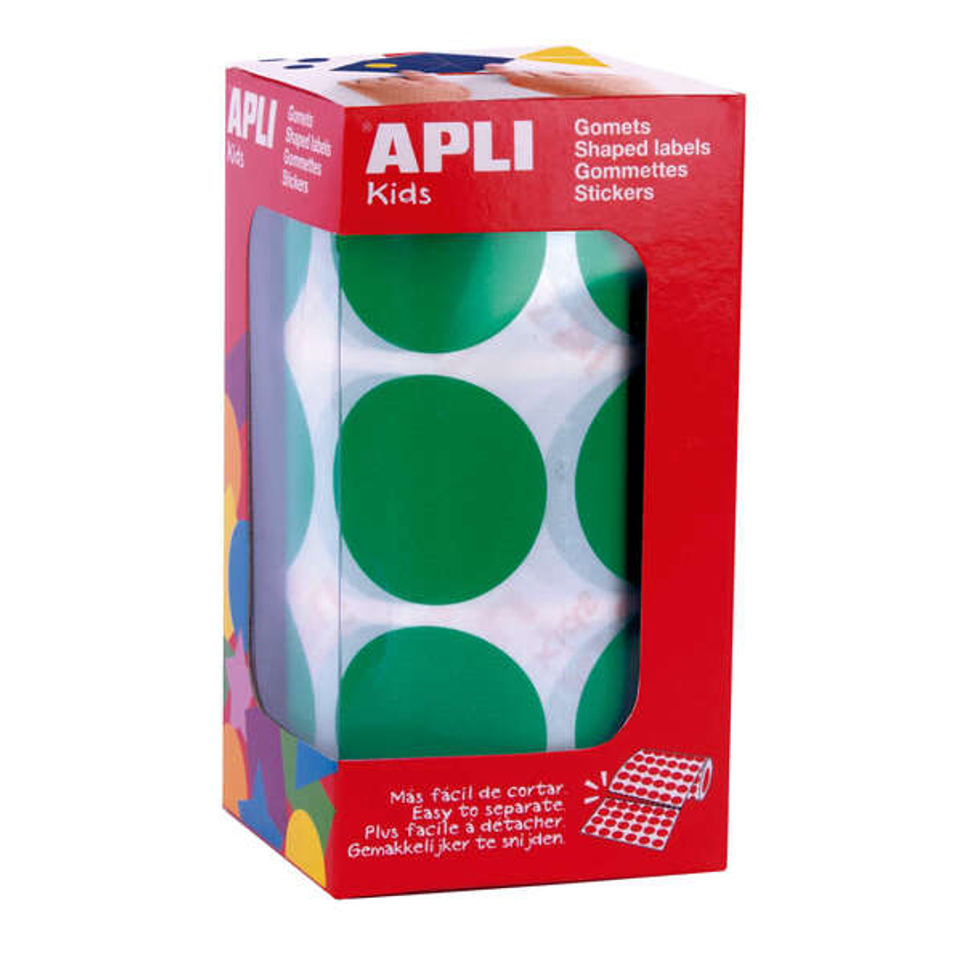 Apli Pack de 708 Gomets Redondos Ø 33mm - 59 Hojas Pretroqueladas - Adhesivo Permanente - Ideal para Escuelas Infantiles y Colegios - Color Verde 1