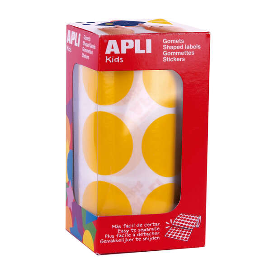 Apli Pack de 708 Gomets Redondos Ø 33mm - 59 Hojas Pretroqueladas - Adhesivo Permanente - Ideal para Escuelas Infantiles y Colegios - Color Amarillo 1