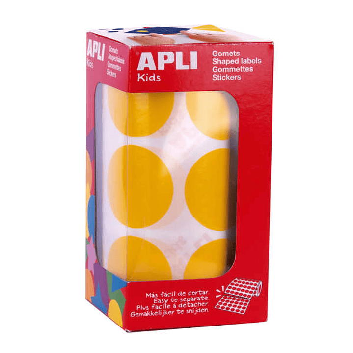 Apli Pack de 708 Gomets Redondos Ø 33mm - 59 Hojas Pretroqueladas - Adhesivo Permanente - Ideal para Escuelas Infantiles y Colegios - Color Amarillo 1