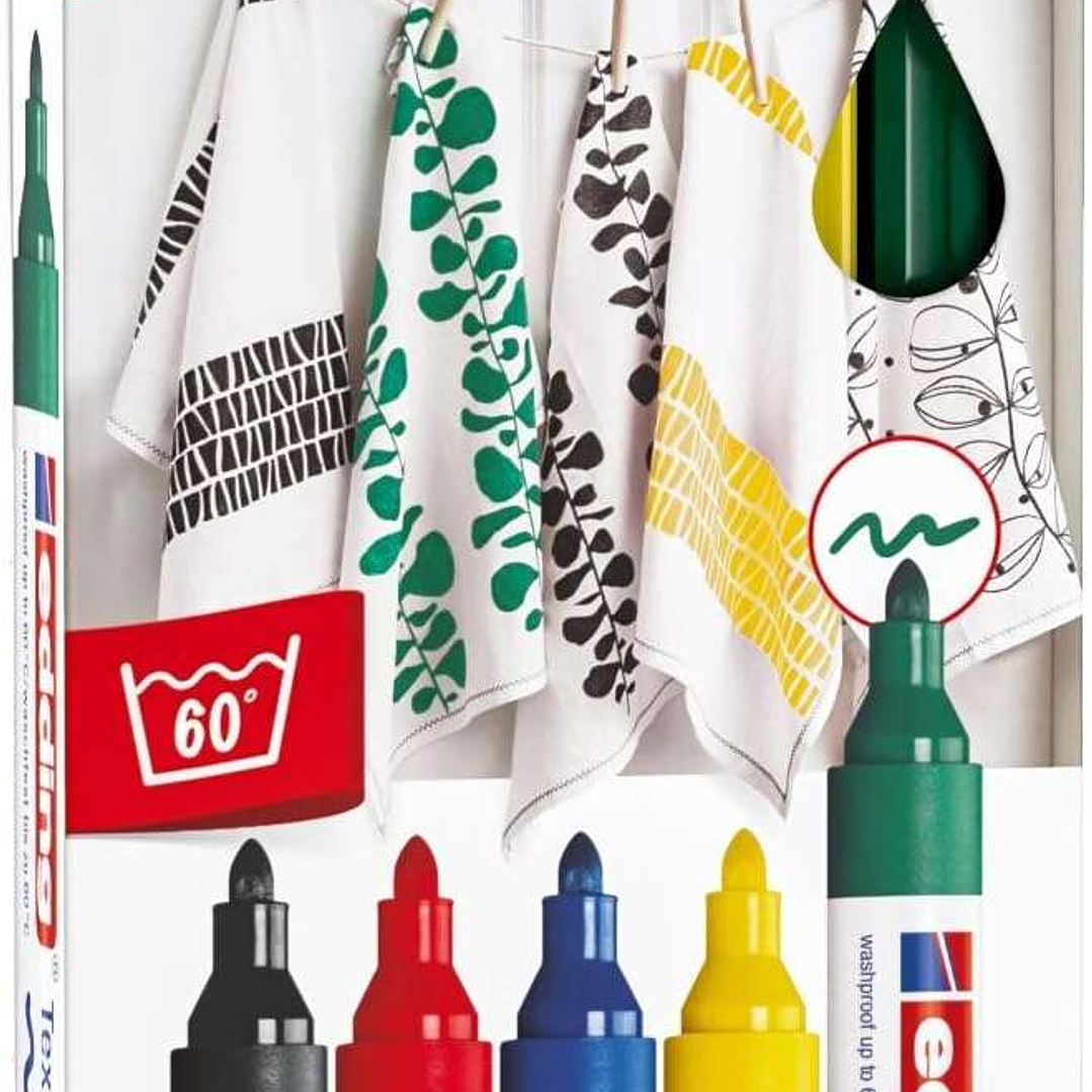 Edding 4500 Basicos Pack de 5 Rotuladores Permanentes para Textil - Punta Redonda - Trazo 2-3mm - Olor Neutro - Secado Rapido - Colores Negro, Verde,  1