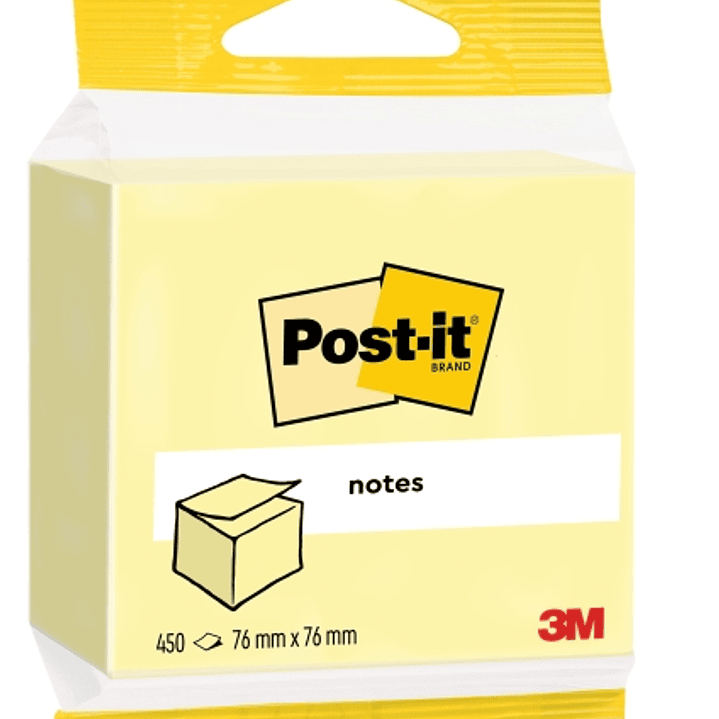 Post-It Cubo de 450 Notas Adhesivas Reposicionables - Forma Cuadrada - 76x76mm - Color Amarillo Claro 1