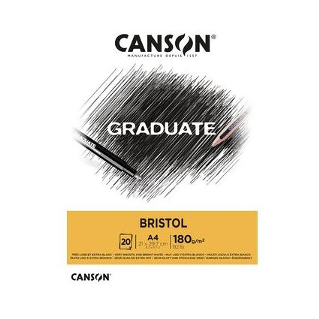 Canson Graduate Bristol Bloc Encolado de 20 Hojas A5 - 180g - Extraliso - Color Blanco 1