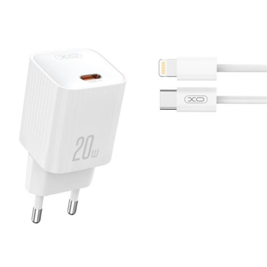XO L146 Cargador de Corriente 20W - USB-C - PD 3.0 y QC 3.0 - Incluye Cable USB-C a Lightning - Color Blanco 1