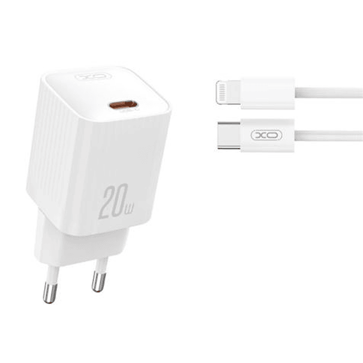 XO L146 Cargador de Corriente 20W - USB-C - PD 3.0 y QC 3.0 - Incluye Cable USB-C a Lightning - Color Blanco 1