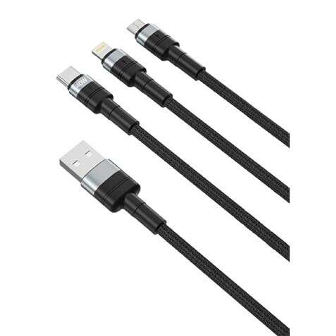 XO Cable NBQ191 Carga Rapida 40W 3 en 1 - Micro + Tipo C + Lightning a USB 1