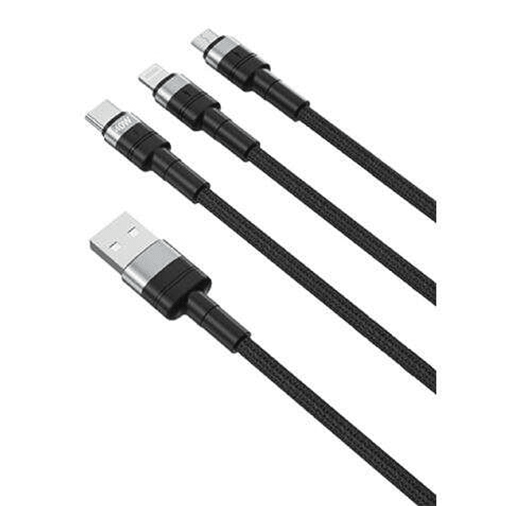 XO Cable NBQ191 Carga Rapida 40W 3 en 1 - Micro + Tipo C + Lightning a USB 1
