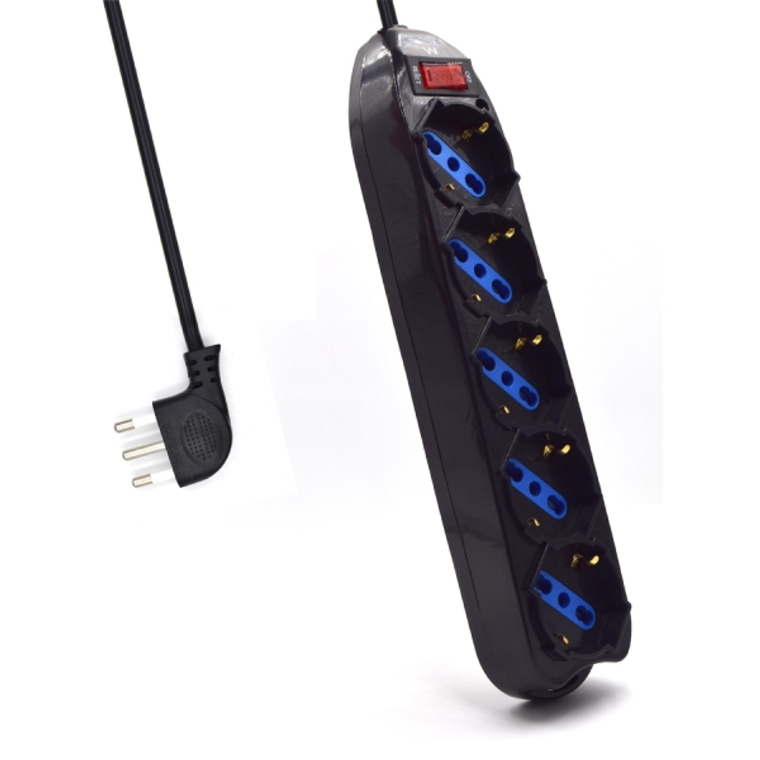 Ewent Regleta con 5 Tomas Tipo L/F (Schuko) de 10/16A - Interruptor On/Off - Enchufe Italiano Plano en Angulo - Cable de 1.5m - Color Negro 1