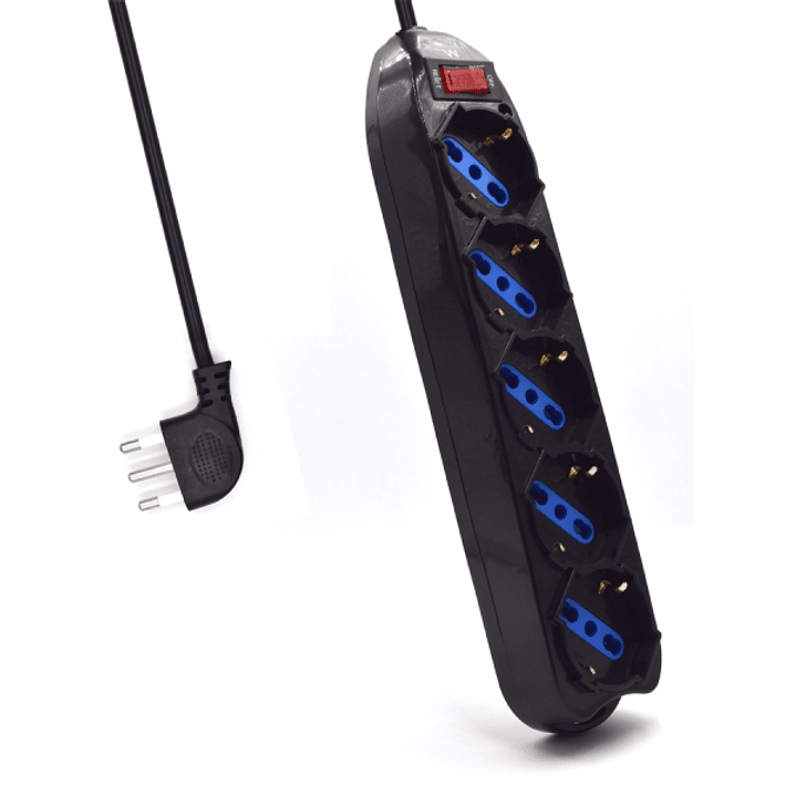 Ewent Regleta con 5 Tomas Tipo L/F (Schuko) de 10/16A - Interruptor On/Off - Enchufe Italiano Plano en Angulo - Cable de 1.5m - Color Negro 1