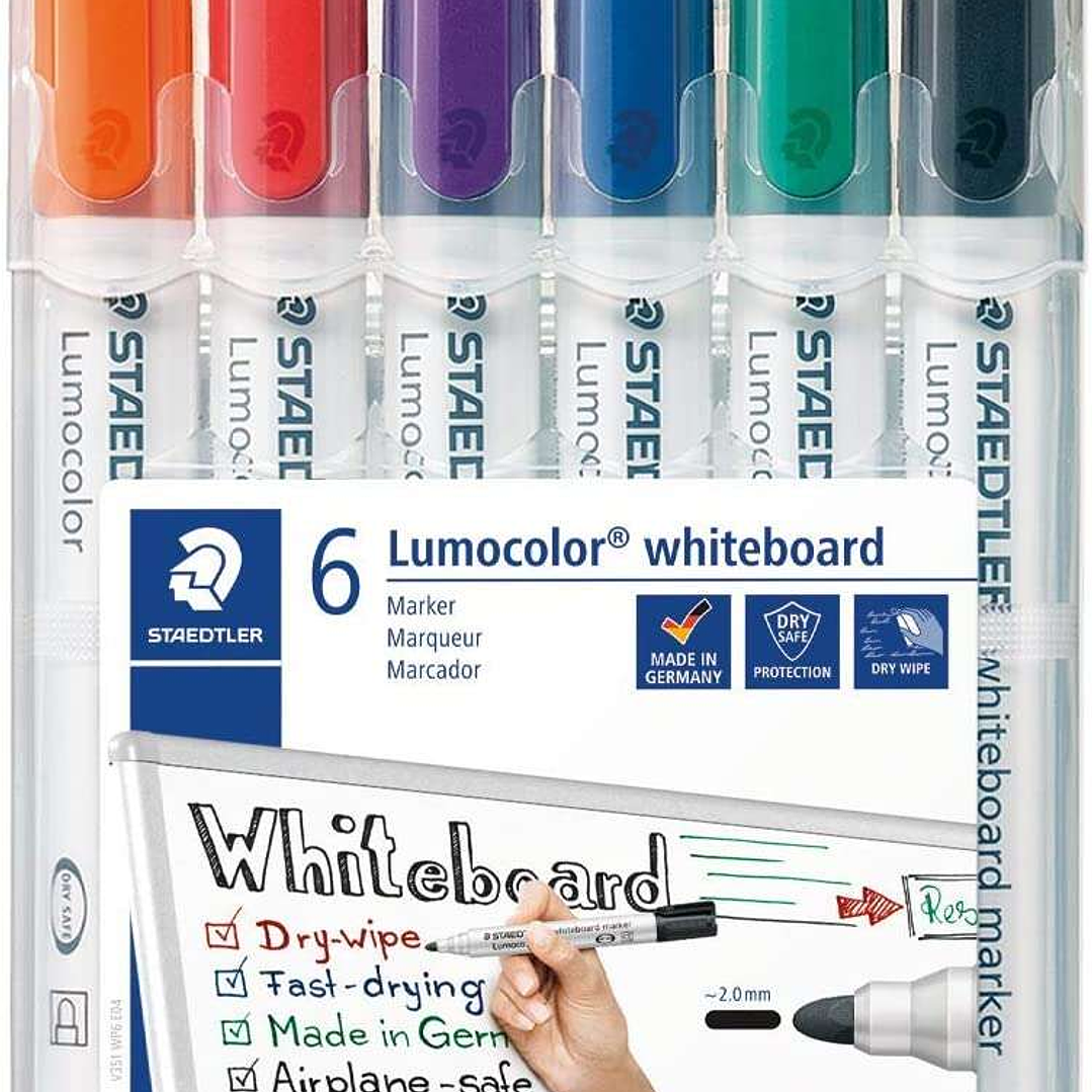 Staedtler Lumocolor 351 Pack de 6 Marcadores para Pizarra Blanca - Secado Rapido - Colores Surtidos 1