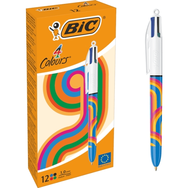 Bic 4 Colours Decors Lines Boligrafo de Bola Retractil - Punta Media de 1.0mm - Tinta con Base de Aceite - 4 Colores 1