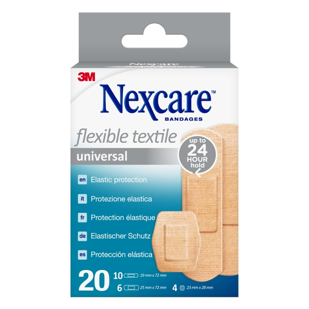 Nexcare Universal Flexible Textile Pack de 20 Apositos Surtidos - Transpirable - Elastico - Color Piel 1