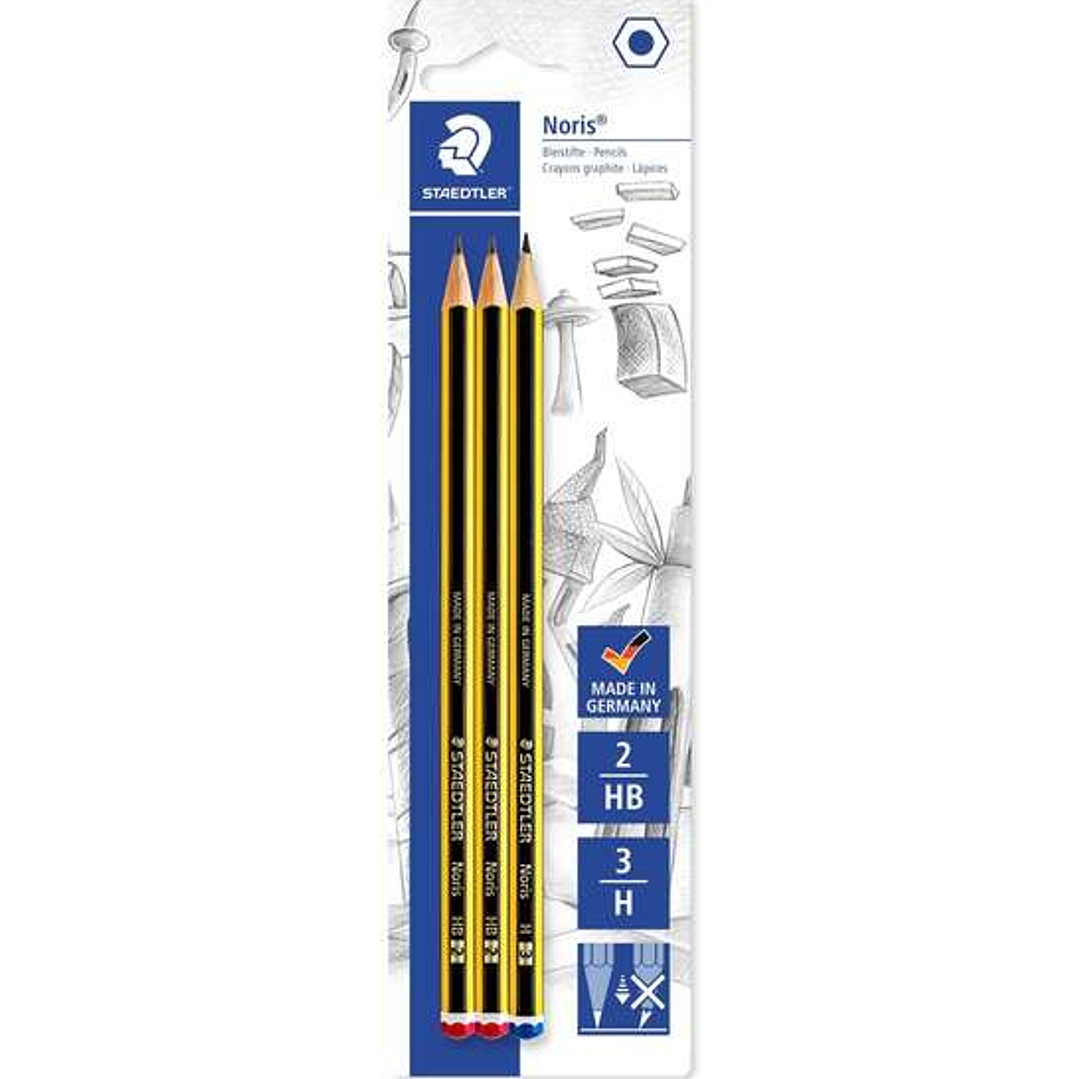 Staedtler Noris 120 Pack de 3 Lapices de Grafito Hexagonles - Graduaciones Surtidas - Resistencia a la Rotura - Madera de Bosques Sostenibles 1