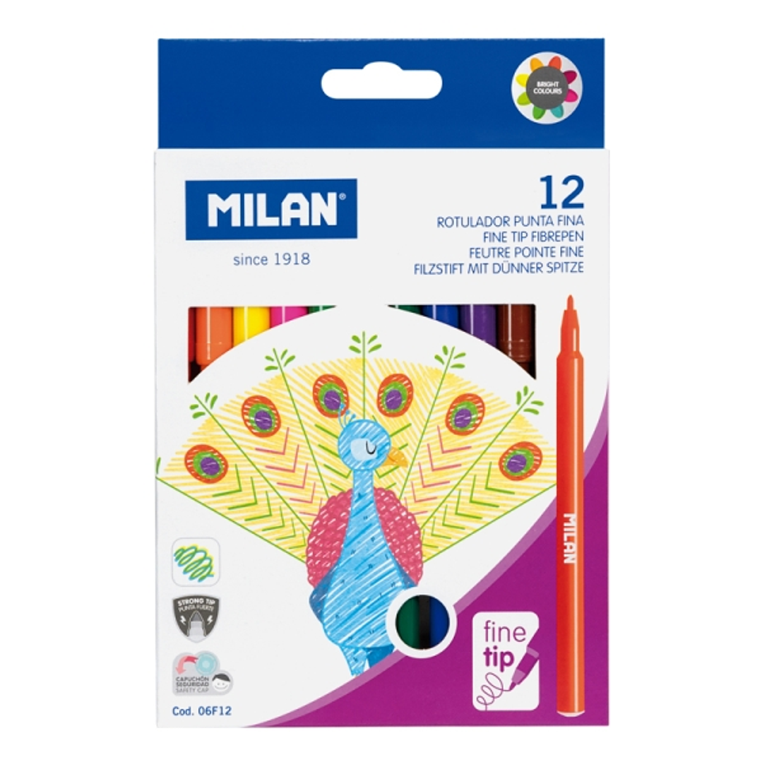 Milan Pack de 12 Rotuladores - Tinta al Agua - Punta Fina 2mm - 154mm - Colores Surtidos 1
