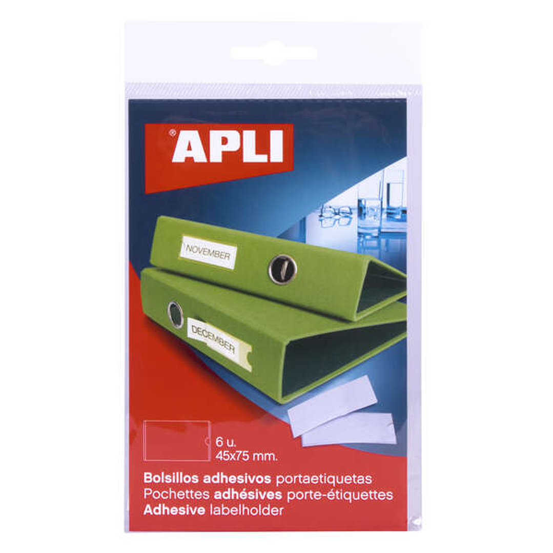 Apli Bolsillos Adhesivos para Etiquetas - 45 x 75mm - Cambia la Informacion de la Etiqueta Segun tus Necesidades - Pack de 6 Unidades 1