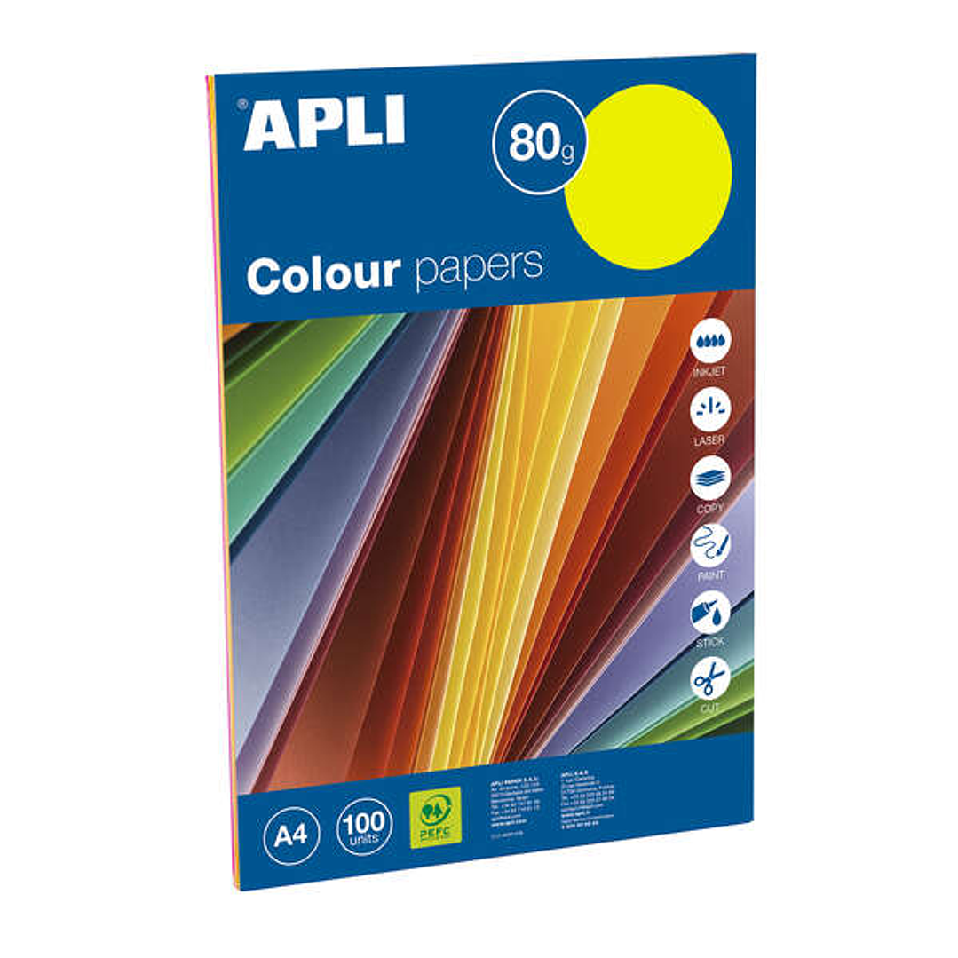Apli Papel Color Surtido Fluorescente A4 100 Hojas 1