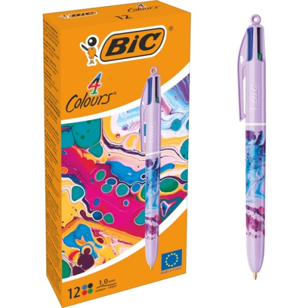 Bic 4 Colours Decors Hydro Boligrafo de Bola Retractil - Punta Media de 1.0mm - Tinta con Base de Aceite - 4 Colores 1