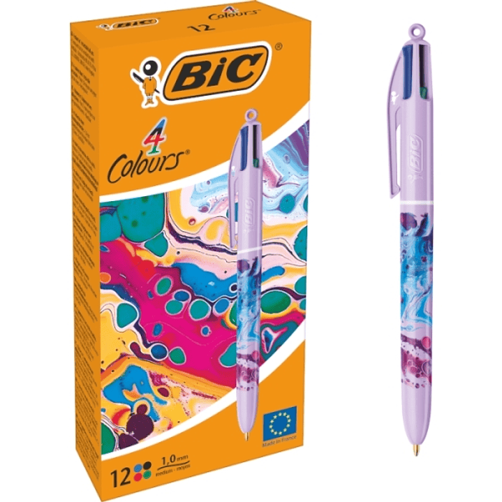 Bic 4 Colours Decors Hydro Boligrafo de Bola Retractil - Punta Media de 1.0mm - Tinta con Base de Aceite - 4 Colores 1