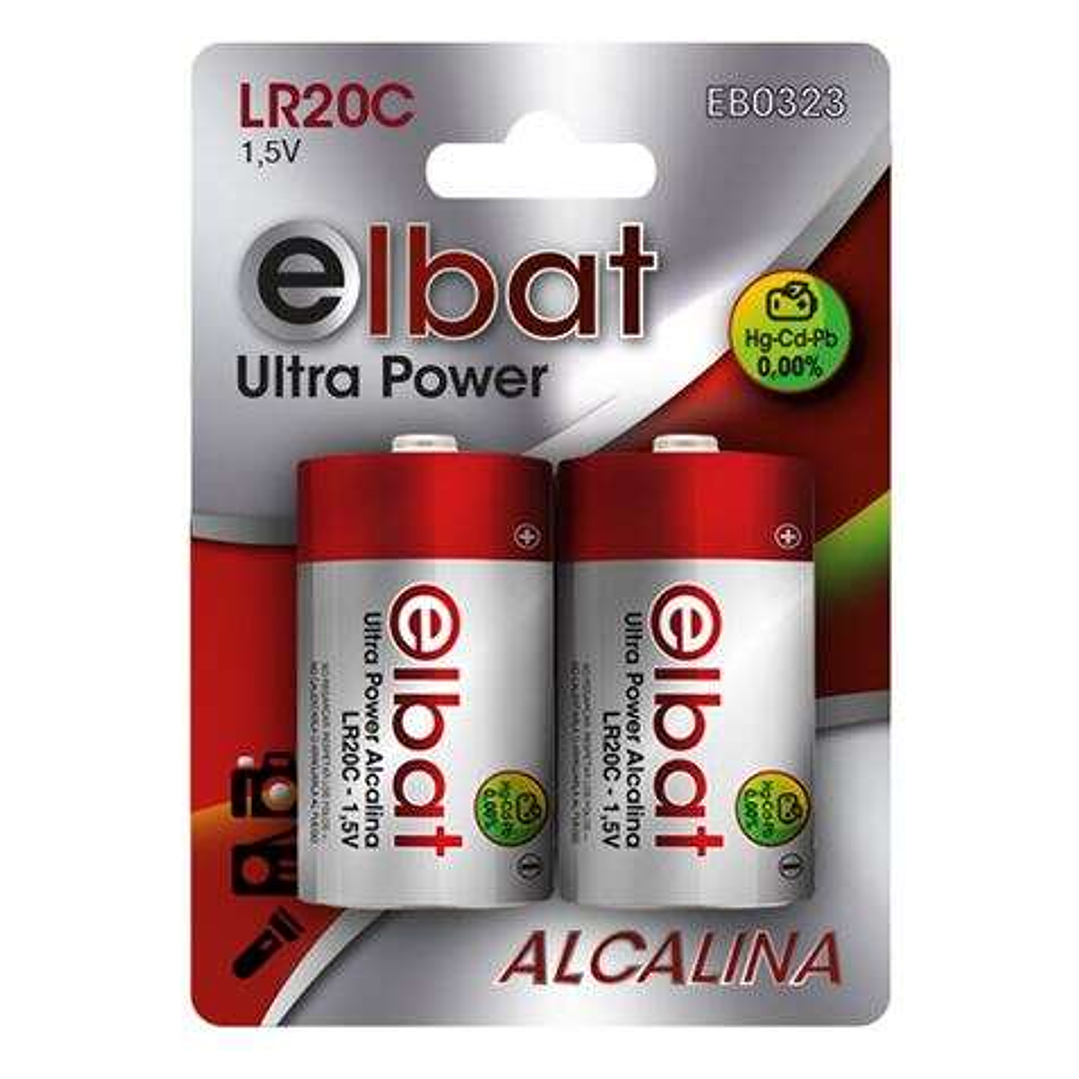 Elbat Pack de 2 Pilas Alcalinas LR20C 1