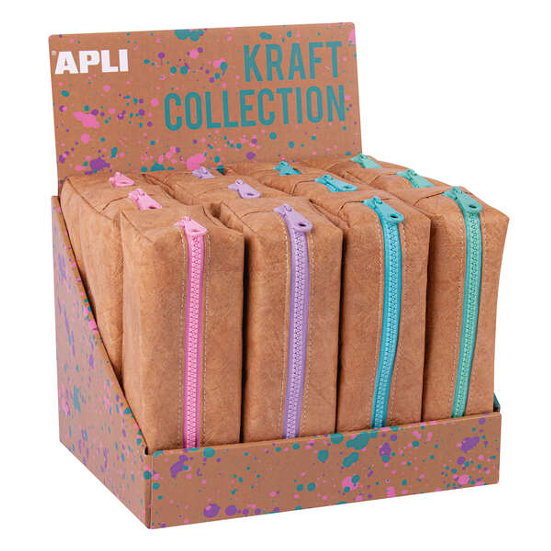 Apli Kraft Collection Estuche Compacto con Cremallera de Colores Pastel - Medidas 185x75x55mm con Gran Capacidad, Flexibilidad y Resistencia - Facil d 1