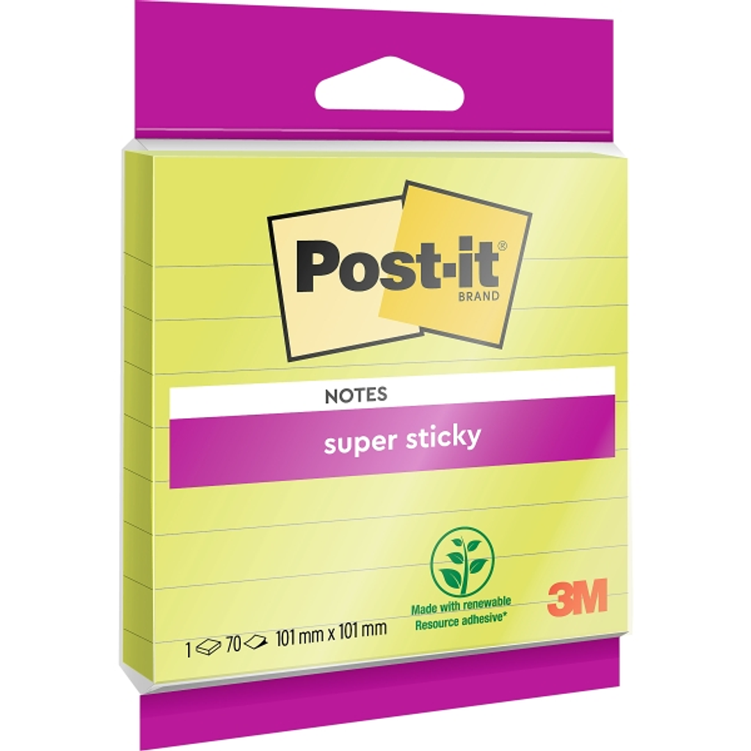 Post-It Super Sticky Pack de Hojas/Bloc, 1 Bloc de 70 Bloc de 70 Notas Grandes Adhesivas Reposicionables - con Lineas - 101x101mm - Color Verde 1