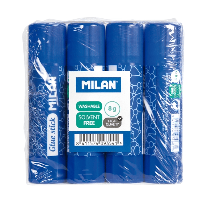 Milan Pack 4 Barras de Pegamento 8 g - Multiusos - Multisuperficies - Sin Disolventes - Uso Escolar - Color Azul 1