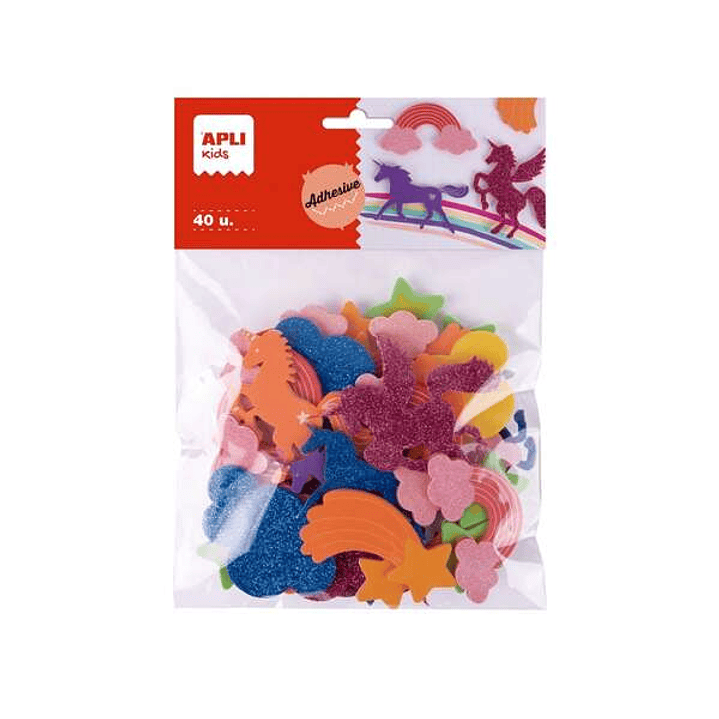 Apli Kids Bolsa de 40 Formas de Goma EVA Adhesivas - 8 Diseños Diferentes - Medidas de 3 a 6cm - Colores Surtidos 1