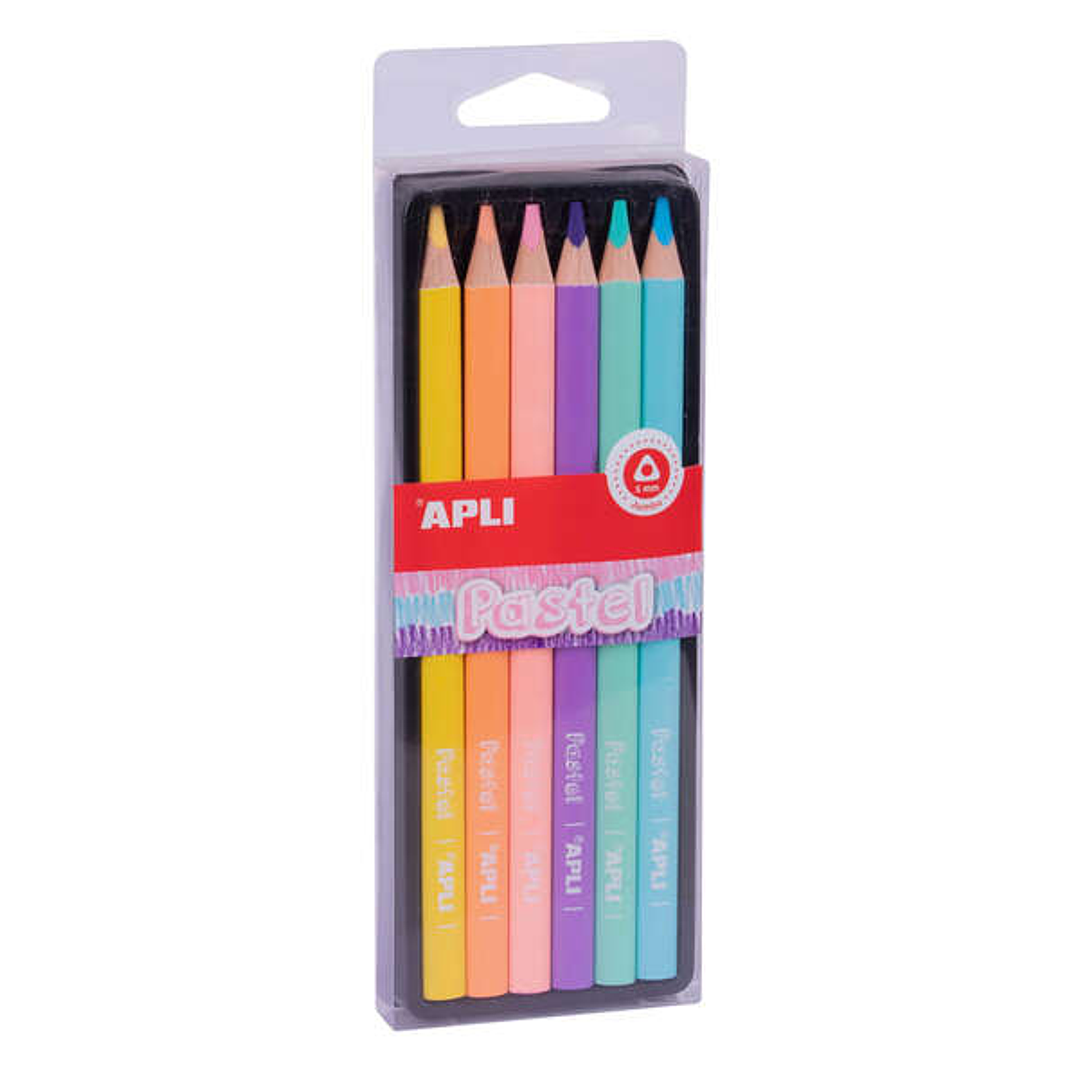 Apli Lapices Jumbo Pastel - 5mm de Grosor - Caja con 6 Colores Surtidos - Madera Triangular para Mejor Sujecion y Cobertura 1