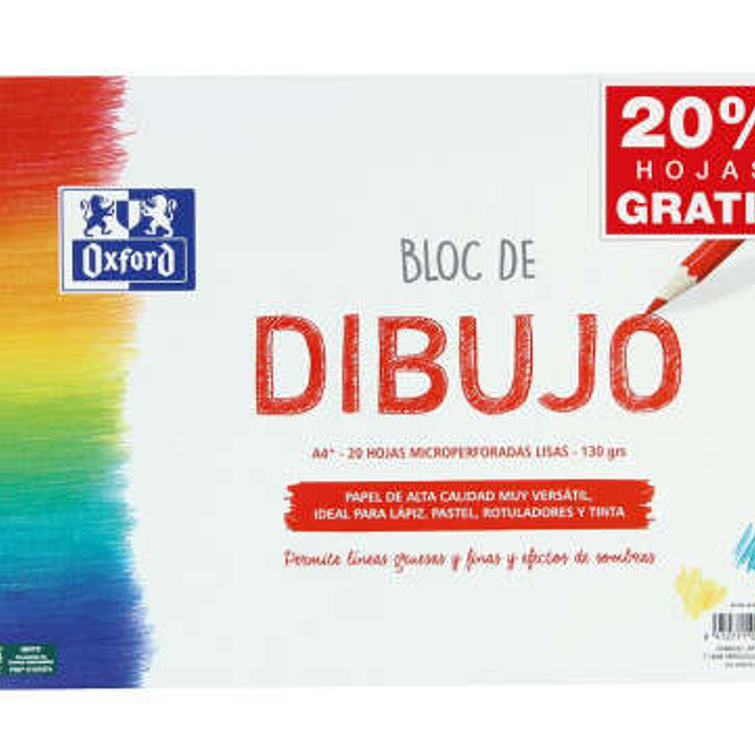 Oxford Bloc de Dibujo Escolar Espiral Formato A4+ Liso - 20 Hojas Microperforadas 130gr Color natural - Papel de Superfície Rugosa 1