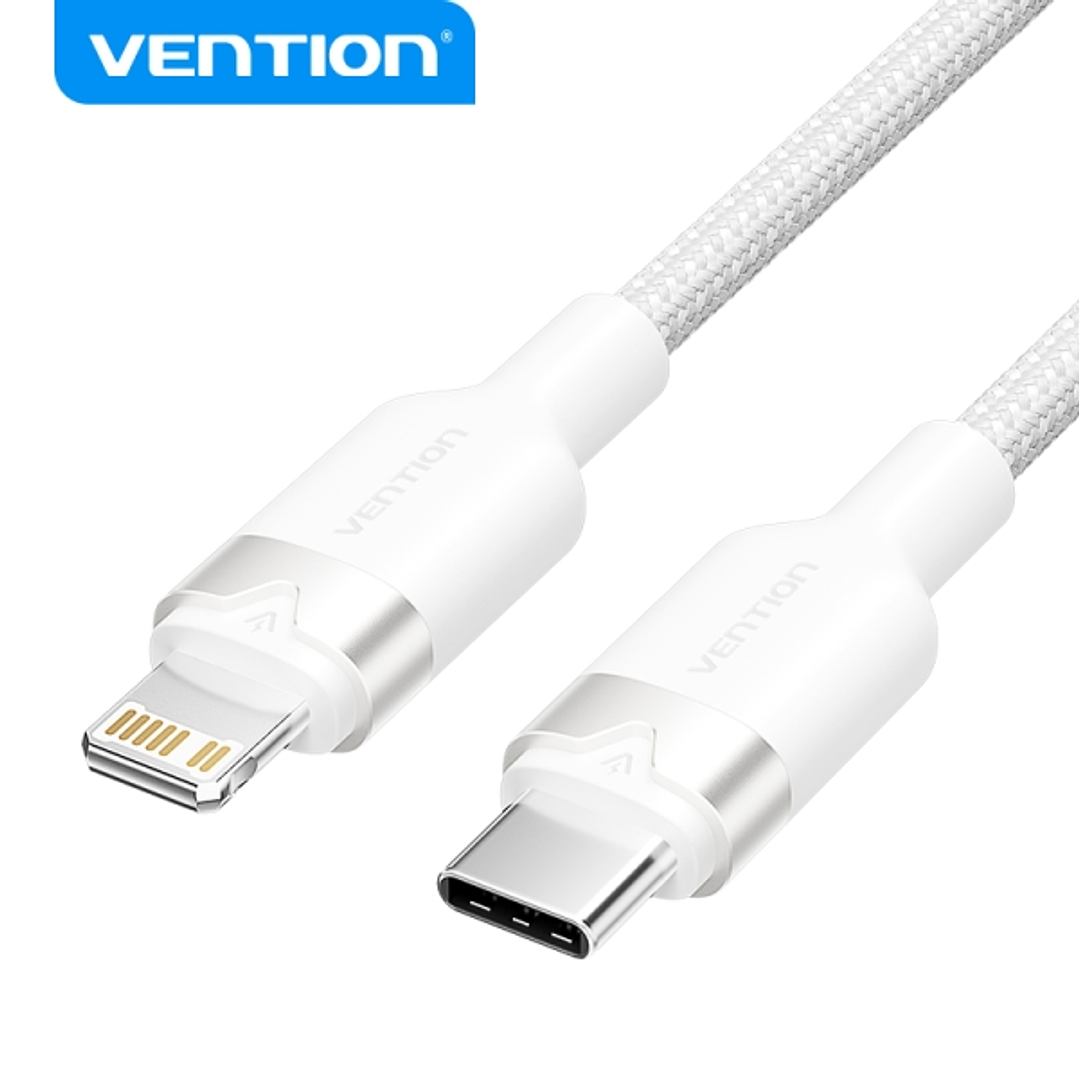 Vention Cable de Carga USB-C/Lightning - Aluminio Trenzado - 480Mbps - 3A - 27W Max - Color Blanco 1