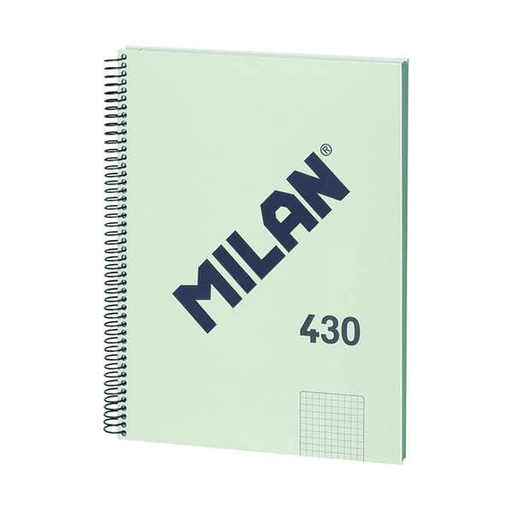 Milan Serie 1918 Cuaderno Espiral Formato A4 Cuadricula 5x5mm - 80 Hojas de 95 gr/m2 - Microperforado, 4 Taladros - Color Verde 1
