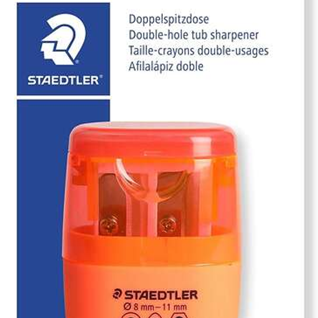 Staedtler Sacapuntas Doble Uso con Deposito - 2 Agujeros - De 8.2mm hasta 10.2mm - Color Naranja Neon 1